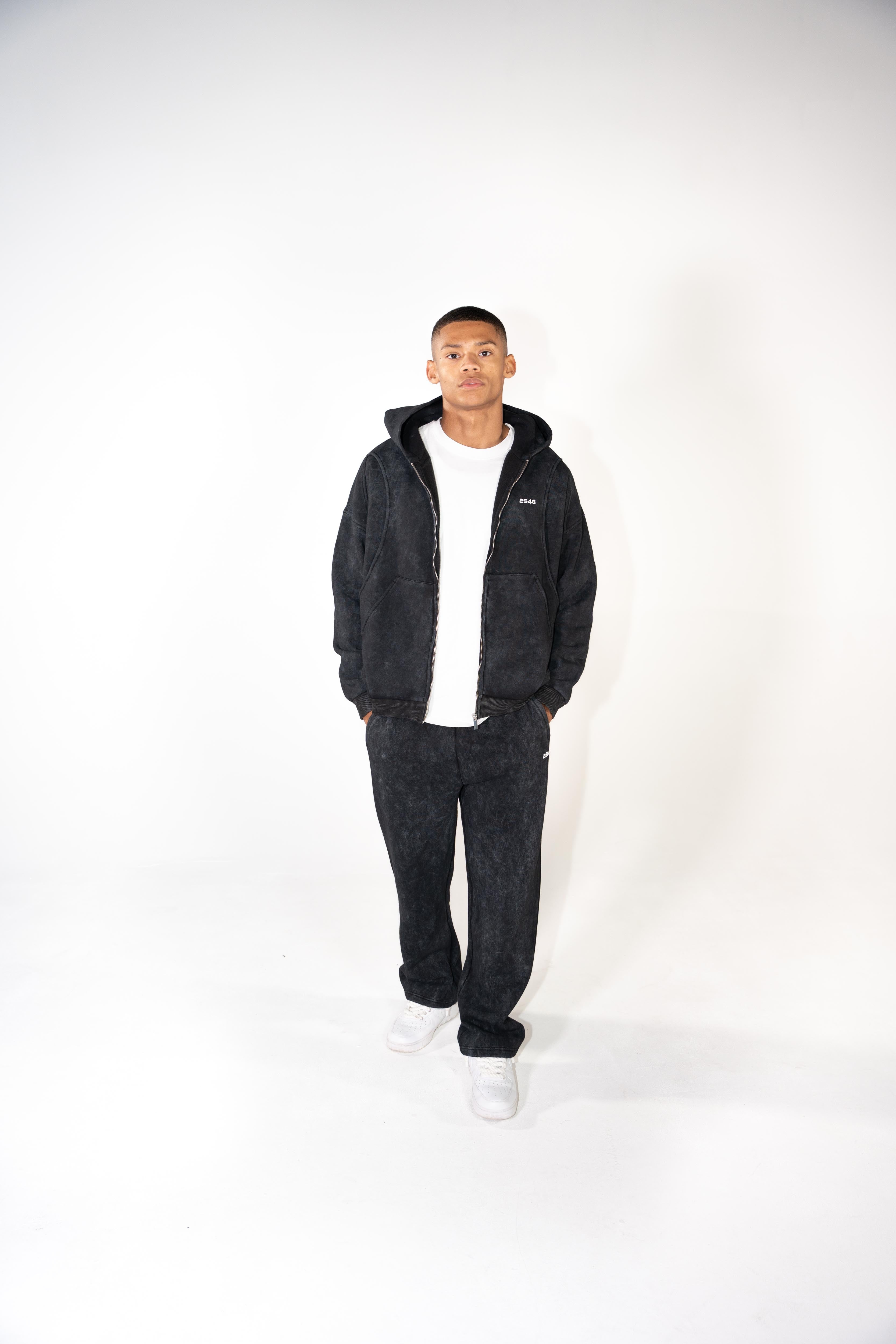 VEST-STYLE ZIP HOODIE BLACK WASHED